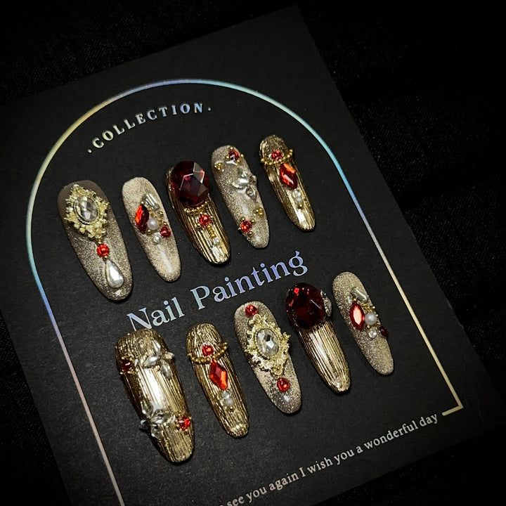 Luxuriöse mit Strass besetzte Press-On Nagelkunst