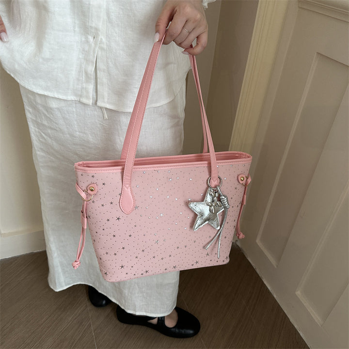 Sternakzentierte Kunstleder-Shopper-Tasche