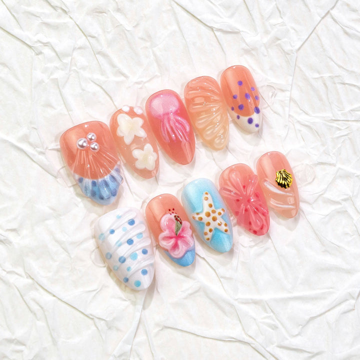 Ozean-inspiriertes dekoratives Press-on-Nagelset