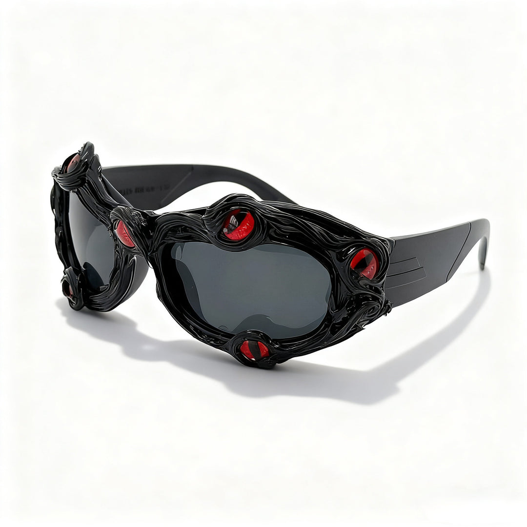 Damen kreative Designer-Sonnenbrille mit extravaganten 3D-Elementen Karnz