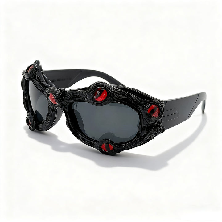 Damen kreative Designer-Sonnenbrille mit extravaganten 3D-Elementen Karnz
