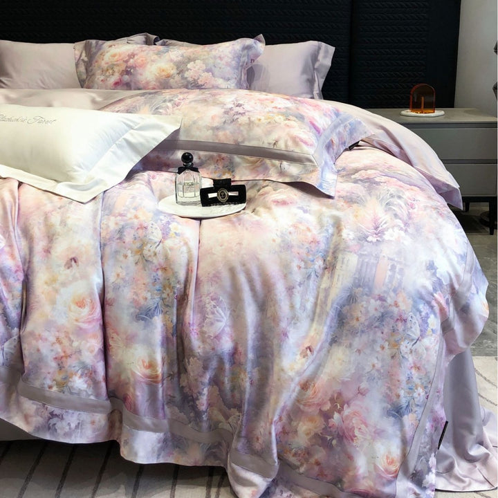 Satin-Feel Aquarell Floral Bettbezug Set mit Kissenbezügen