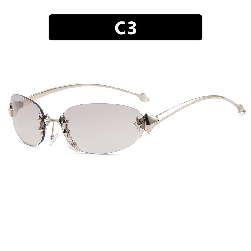 Damen modische Sonnenbrille im futuristischen Design mit verspiegeltem Rahmen Karnz