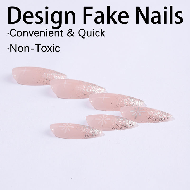 Kunstnagelset mit elegantem Glitzer-French-Design und kunstvollen Verzierungen Karnz