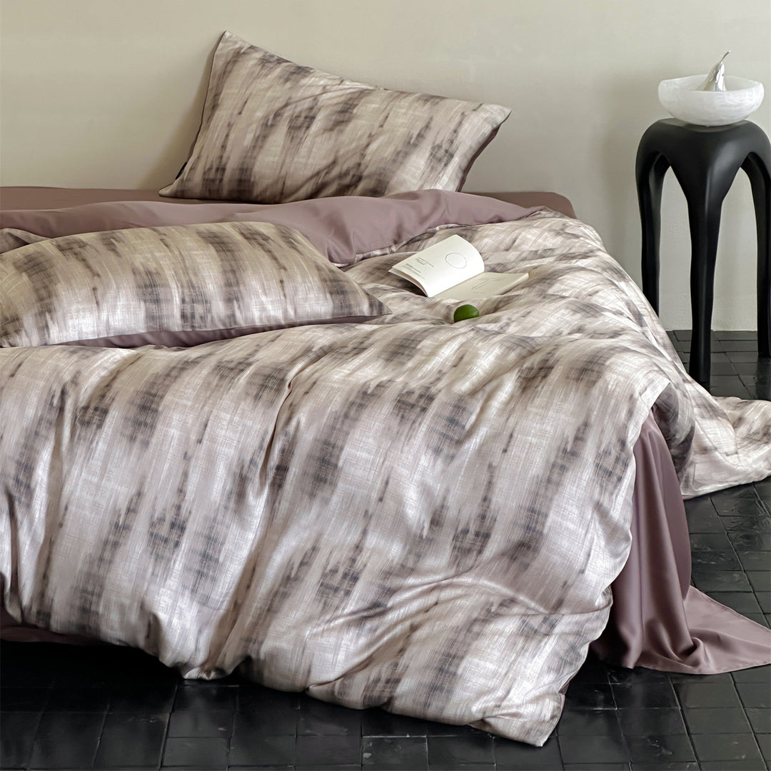 Luxuriöses Satin-Bettwäsche-Set mit floralem Aquarellprint, Volantkanten und Wendefunktion