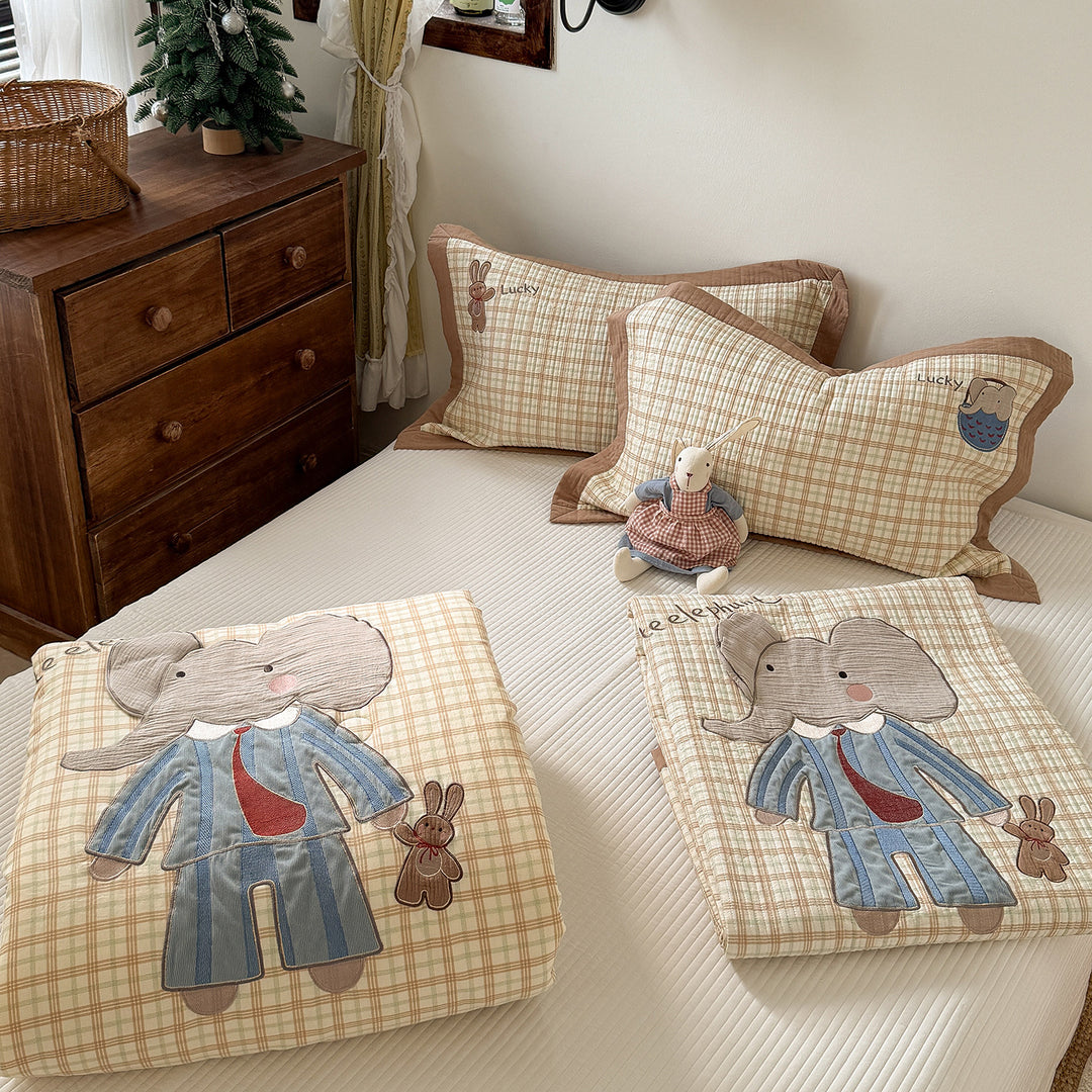 Gestepptes Bunny Applikation Komforter und Kissenbezug Set