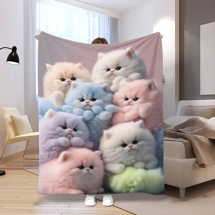 Fleece-Decke mit illustrierten Kätzchen