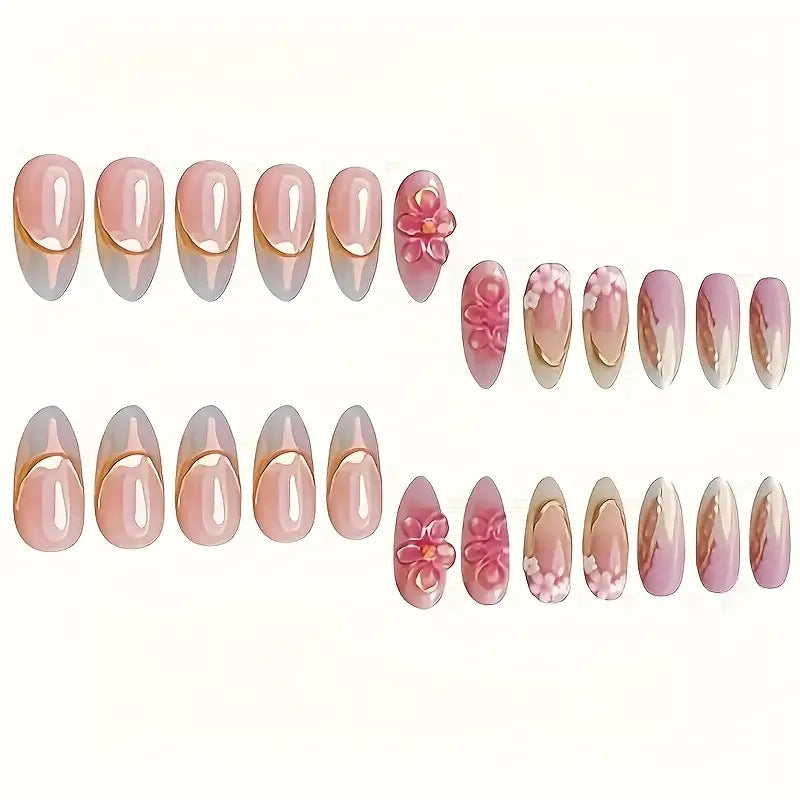 Floral Verziertes Press-On Nagelkunst Set Karnz