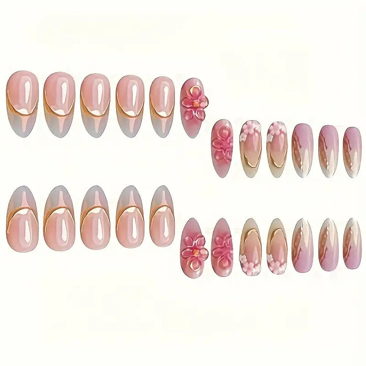 Floral Verziertes Press-On Nagelkunst Set Karnz