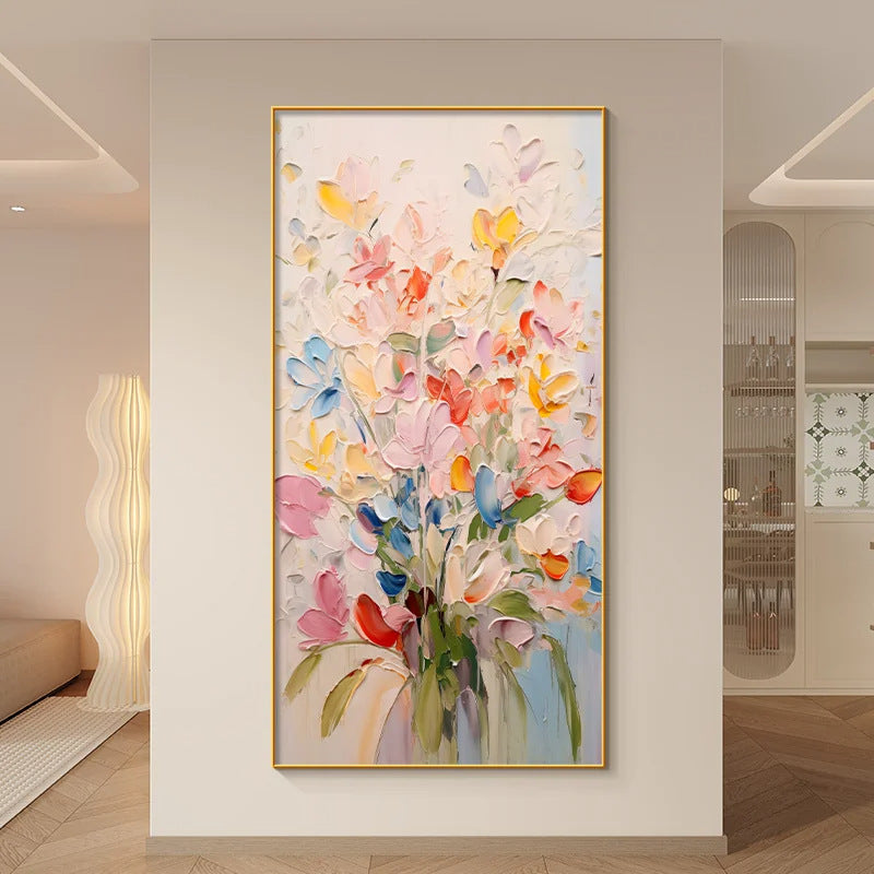 Künstlerisches strukturiertes florales Leinwandkunstwerk für Innenräume