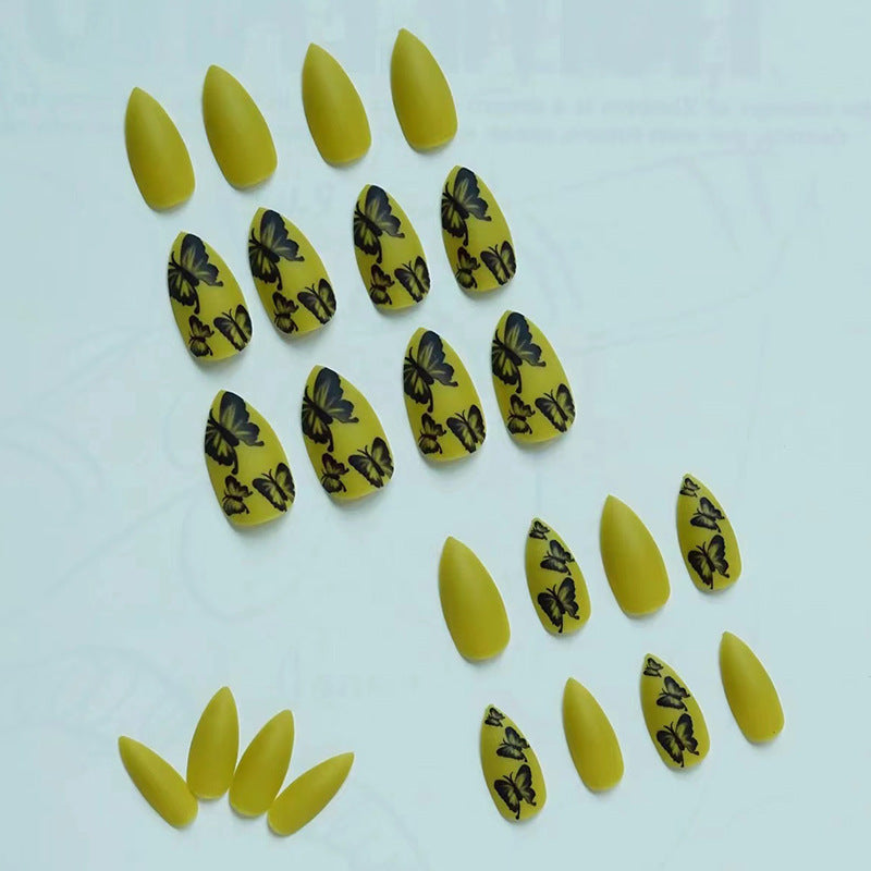 Künstlerisches Stiletto Press-On Nagelkunstset mit Schmetterlingsdesign