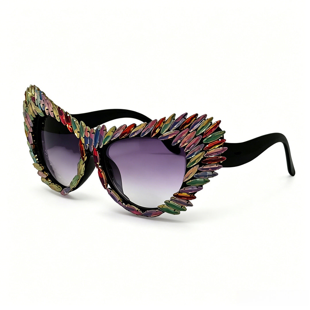 Damen extravagante Cat-Eye Sonnenbrille mit vielfältigen Schmuckdetails Karnz