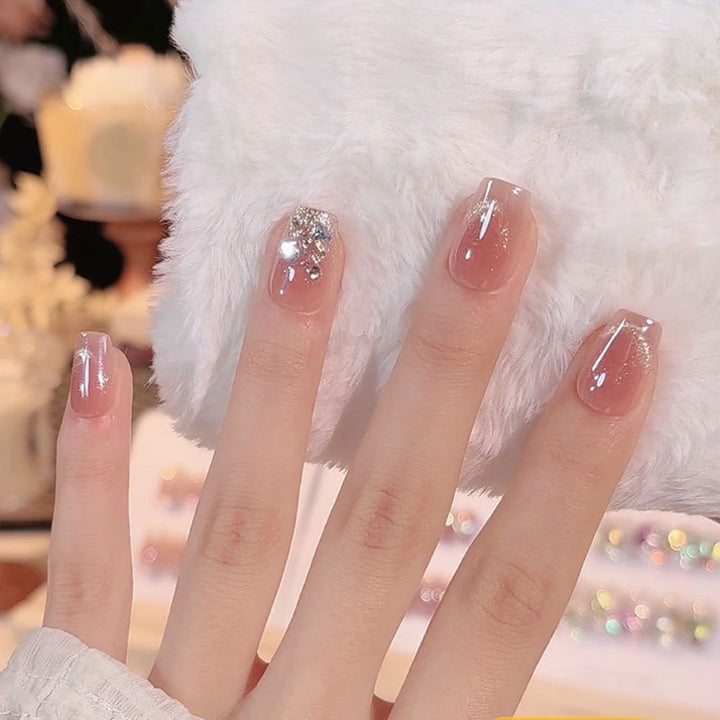 Premium Press-On Nail Set mit Strass-Akzenten