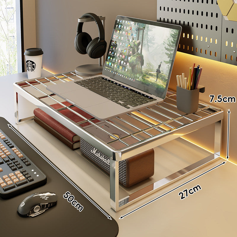Belüftetes Metallgitter Laptop- und Monitorständer mit unterem Stauraumregal
