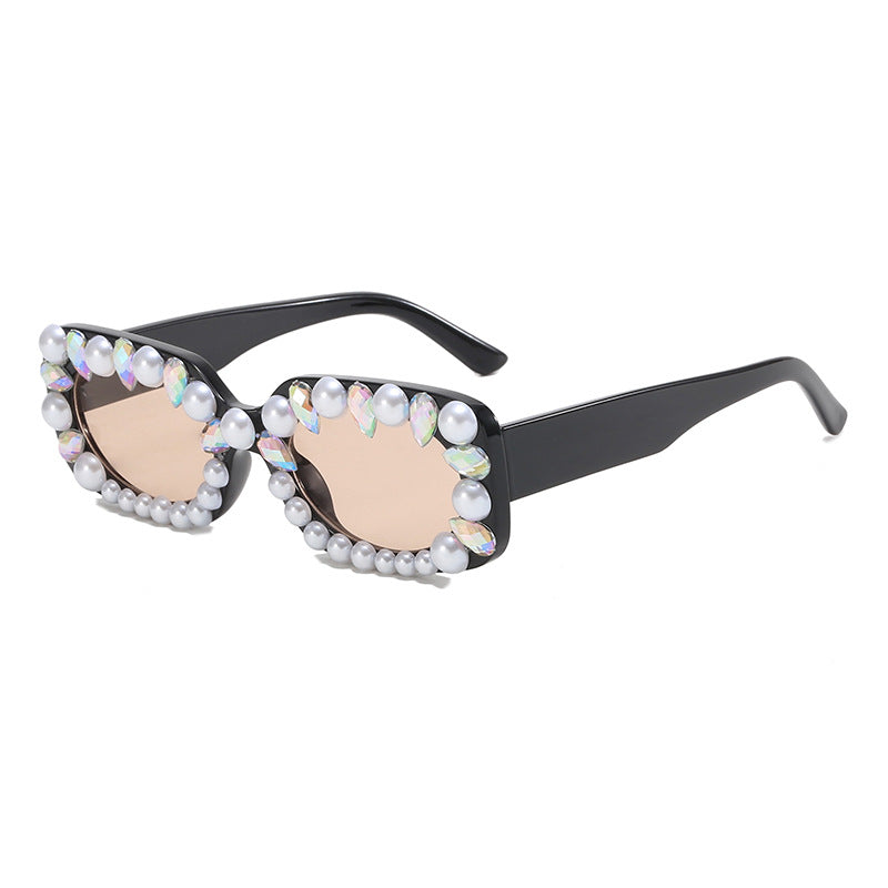 Damen elegante Sonnenbrille mit Perlenschmuck Karnz