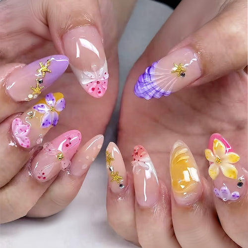 Blumenmuster Acryl Press-On Nagelset Karnz