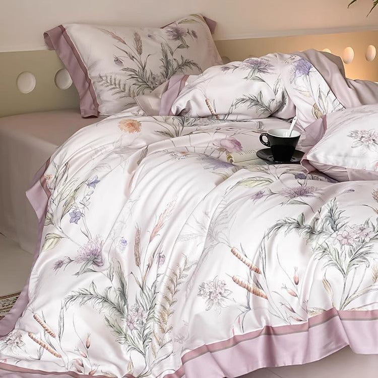 Florales Wendebettwäsche-Set mit Baumwollsatin-Gefühl & Oxford-Kissenbezügen