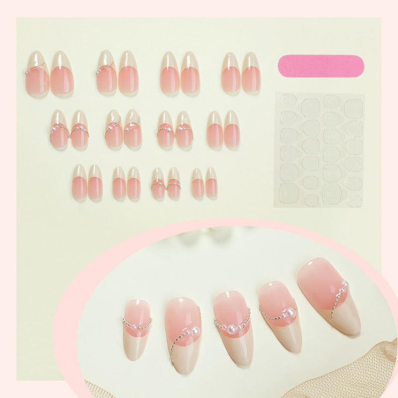 Elegante Ombre Press-On Fingernägel Set mit Perlenakzenten Karnz