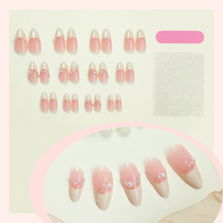 Elegante Ombre Press-On Fingernägel Set mit Perlenakzenten Karnz