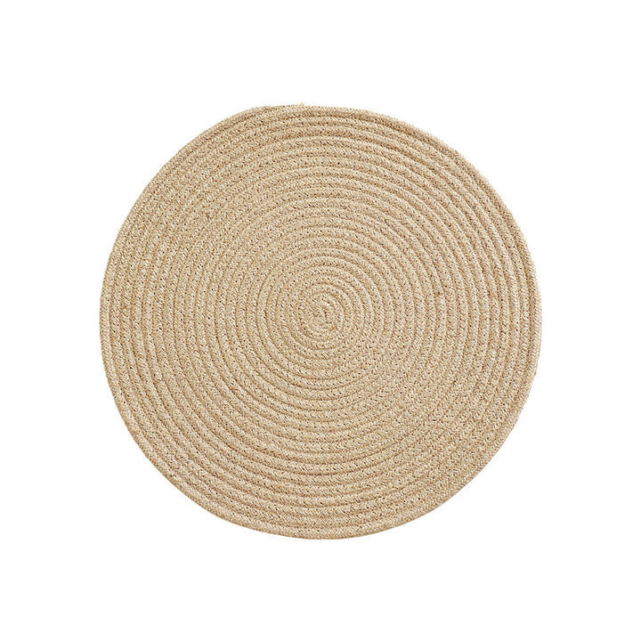 Rundteppich aus geflochtener Jute mit spiralförmiger Struktur und flacher Webung Karnz