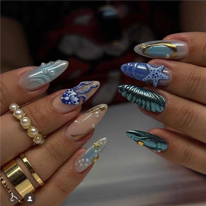 Künstlerische am Strand inspirierte Press-On Nagelkunst Karnz
