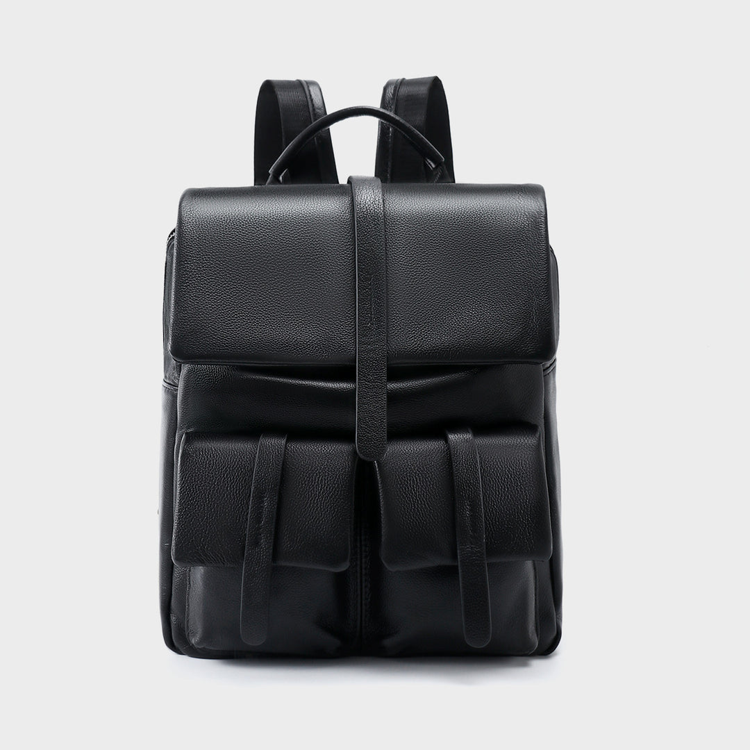 Leder Klappen-Rucksack mit doppelten Fronttaschen und Oberem Griff