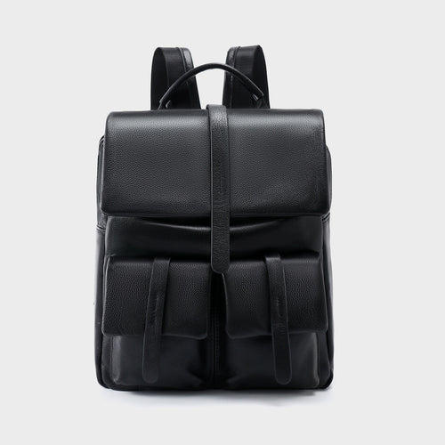 Leder Klappen-Rucksack mit doppelten Fronttaschen und Oberem Griff