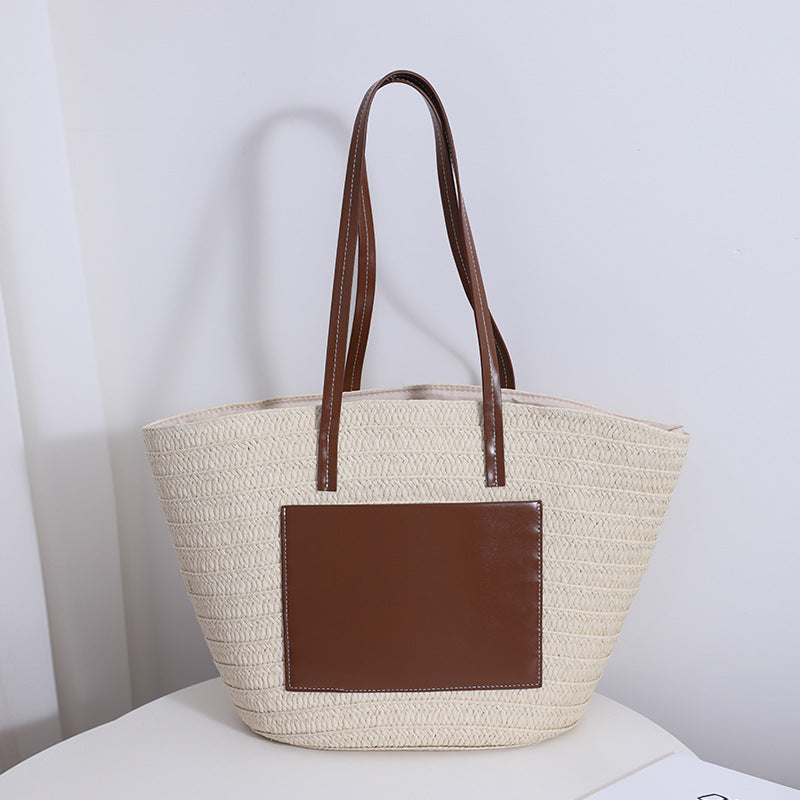 Damen Handgefertigte Tasche aus geflochtenem Naturmaterial mit eleganter Lederapplikation Karnz