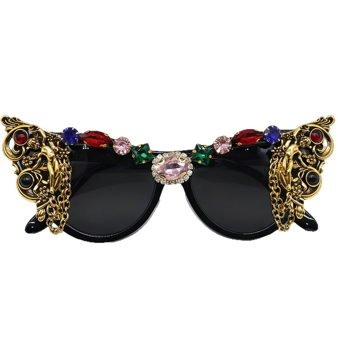 Damen extravagante Glamour-Sonnenbrille mit kunstvollen Verzierungen Karnz