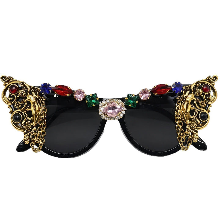 Damen extravagante Glamour-Sonnenbrille mit kunstvollen Verzierungen Karnz