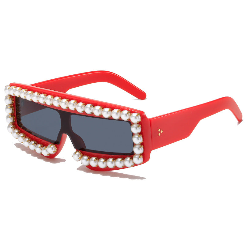 Damen modische Sonnenbrille mit Perlen-Applikationen Karnz