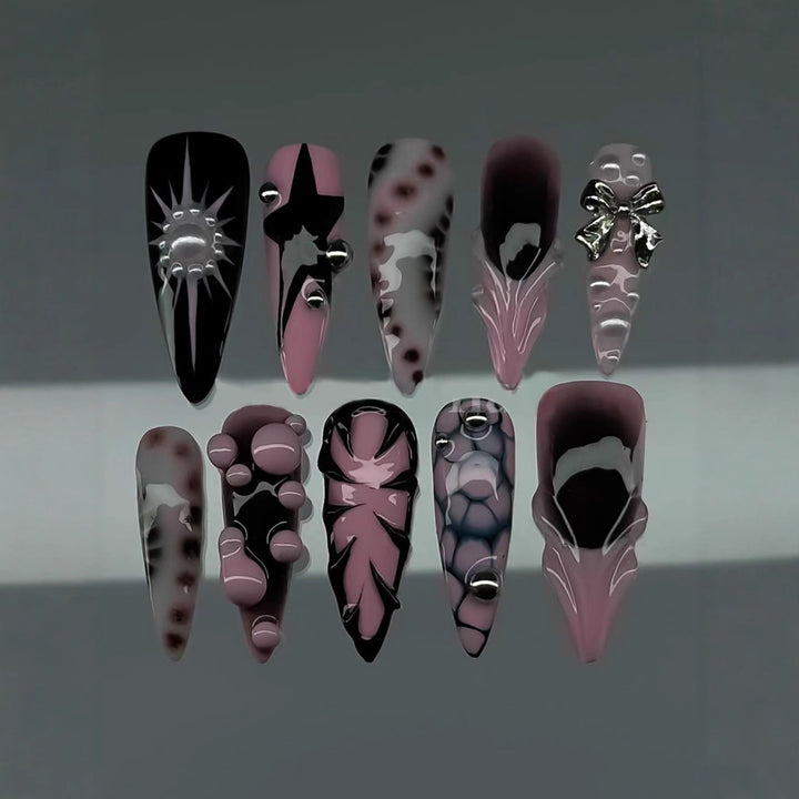 Ozean-inspiriertes 3D dekoratives Press-On-Nagel-Set Karnz
