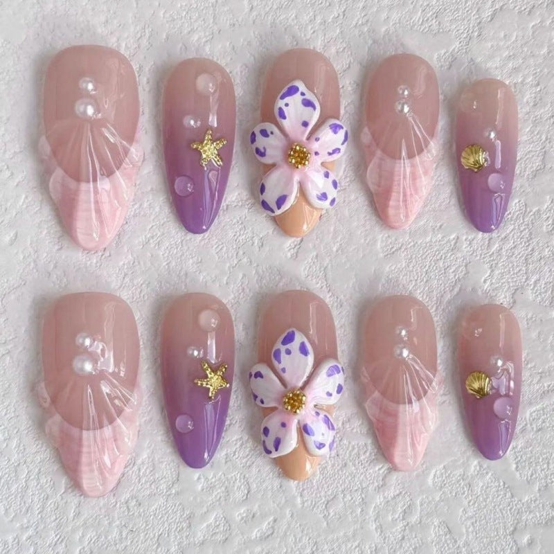 Künstlerisches Floral- und Stern-Applikationen Press-On Nagelset Karnz