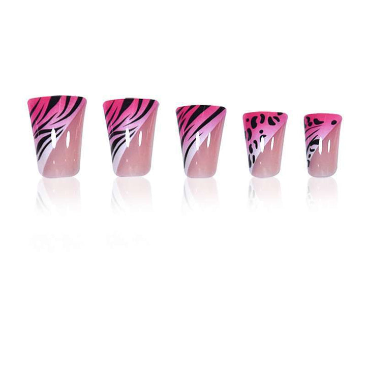 Künstlerisches Stiletto Press-On Nagel-Set mit Tierdruck-Akzenten Karnz