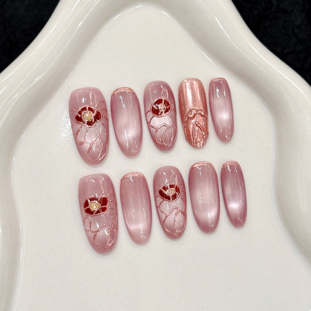 Üppiges Press-On Nagelkunst-Set mit Edelsteindekoren
