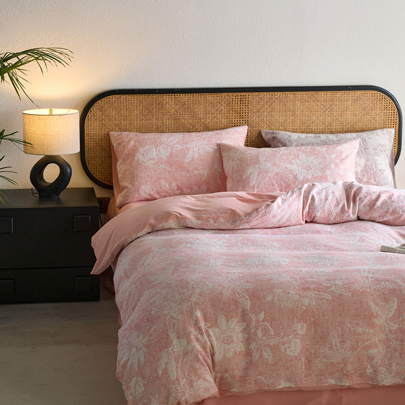Wendbares Baumwoll-Bettwäscheset mit floralem Toile-Print und Leinenoptik