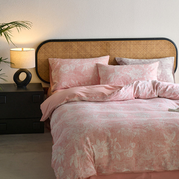 Wendbares Baumwoll-Bettwäscheset mit floralem Toile-Print und Leinenoptik
