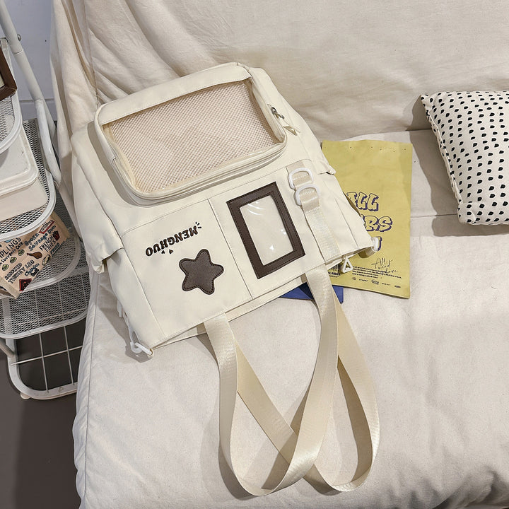 Strukturierter Casual-Rucksack mit transparentem Fach Karnz