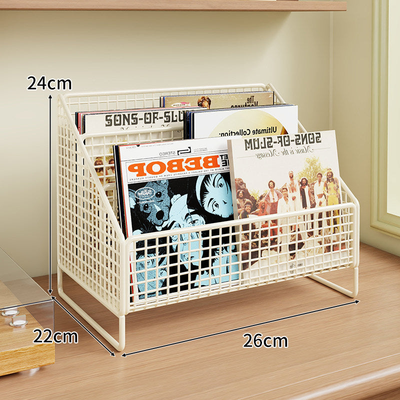 Winkeleckiger Drei-Tier Metall-Mesh Vinyl-Schallplatten- und Magazin-Organizer-Regal