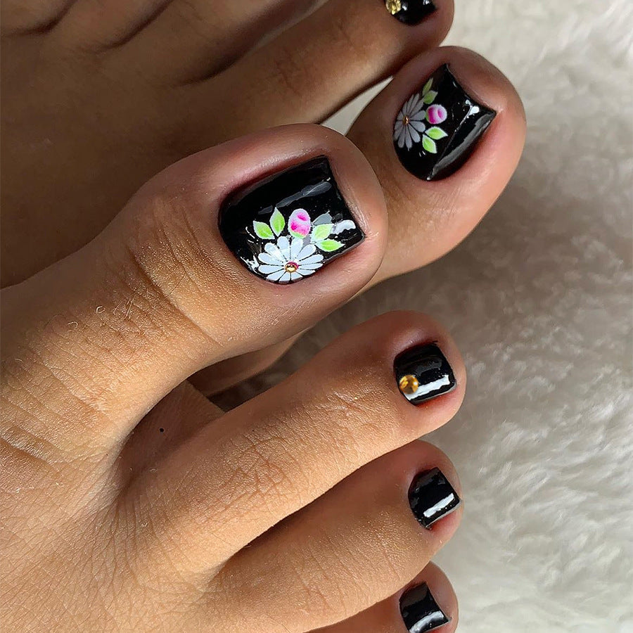 Dekoratives Floral Press-On Nagelkunstset mit 3D-Blumenakzenten Karnz