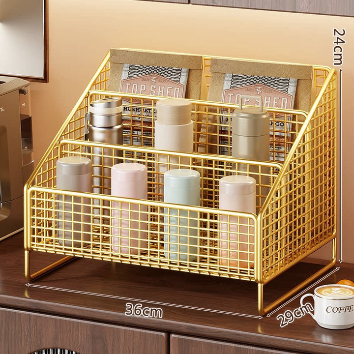 Dreistufiger schräger Metallgitter-Thekenorganisator-Rack