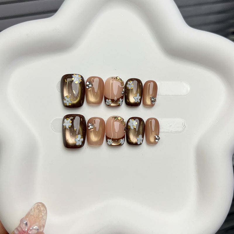Blumenverzierte Press-On Nagelset