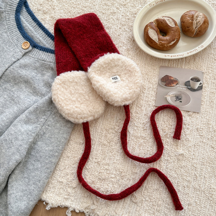 Faux-Shearling gefüttertes gestricktes Ohrwärmer-Schal-Stirnband mit langen Bändern Karnz