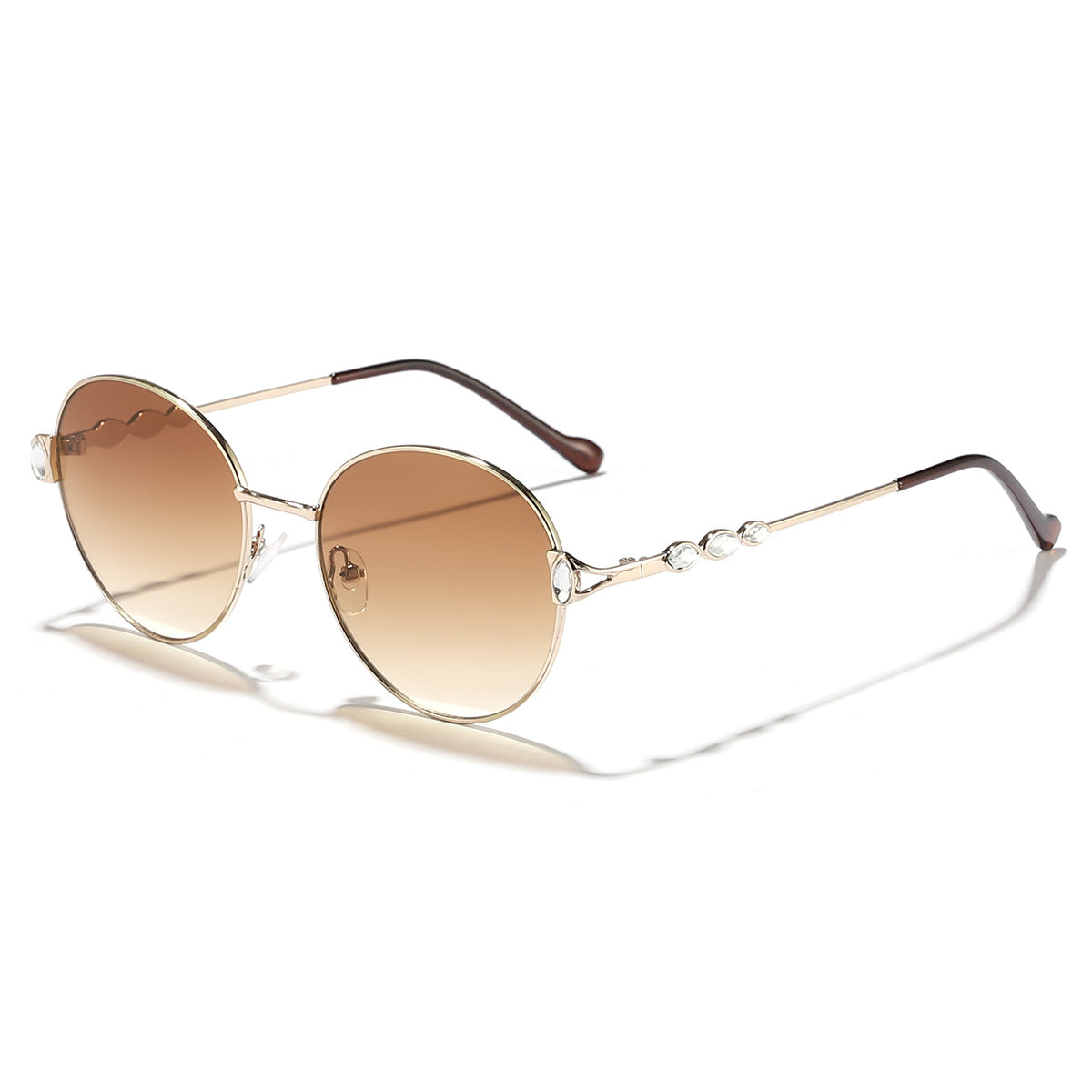 Damen runde Sonnenbrille mit elegantem Metallrahmen und verspiegelten Gläsern Karnz