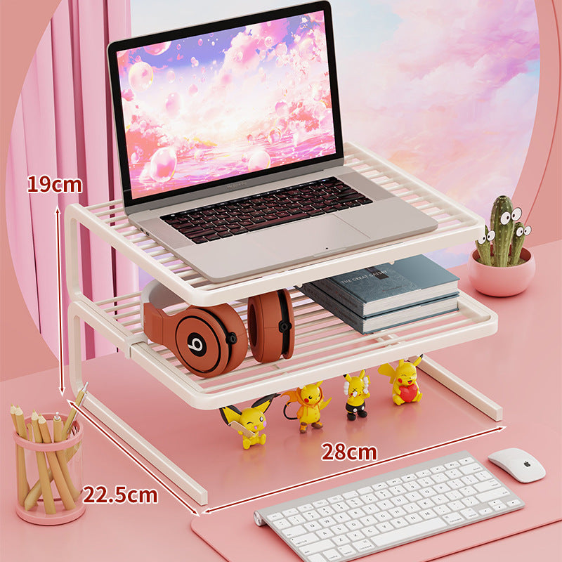 Zwei Ebenen verstellbarer Metall-Laptop- und Monitorständer mit belüfteten Lamellenregalen