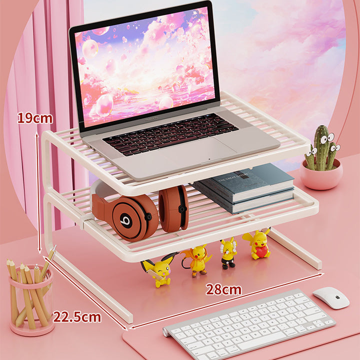 Zwei Ebenen verstellbarer Metall-Laptop- und Monitorständer mit belüfteten Lamellenregalen