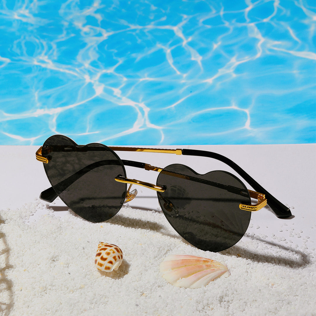 Damen trendige Herz-Sonnenbrille mit verspiegelten Gläsern Karnz