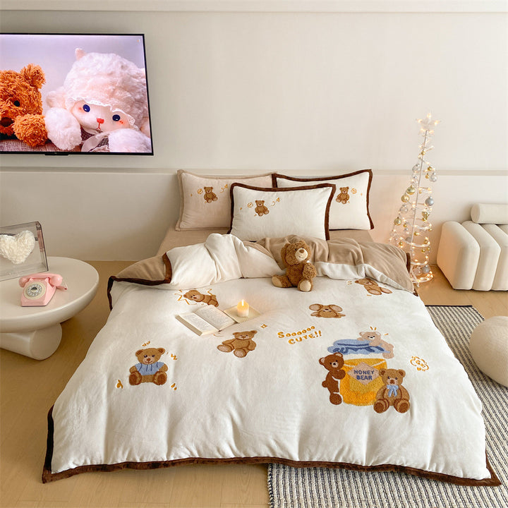 Kuschel-Bettwäscheset mit gestickten Teddybär-Motiven