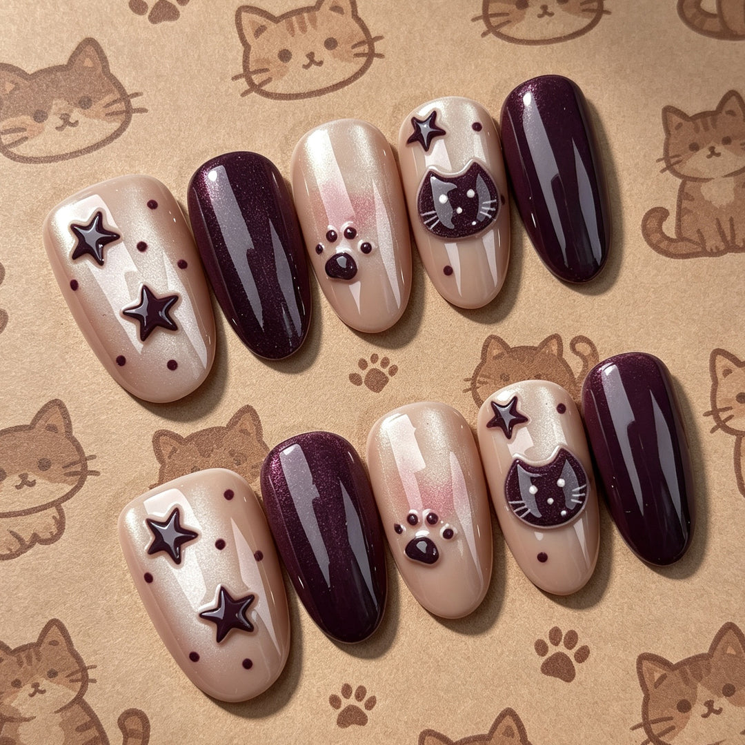 Dekoratives Press-On Nagelset mit verspielten Tierdesigns