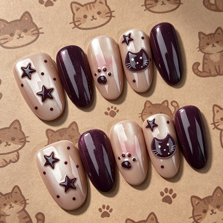 Dekoratives Press-On Nagelset mit verspielten Tierdesigns
